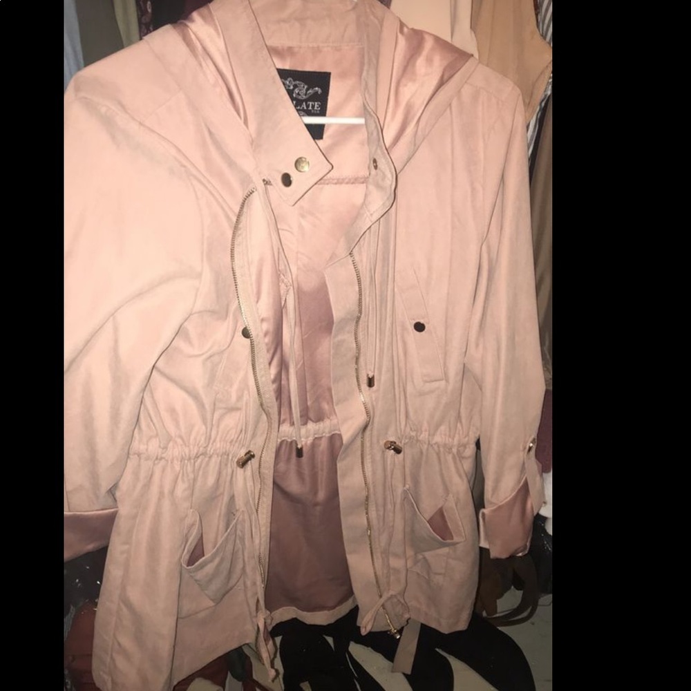 Light Pink Faux Suede Military Utility Jacket